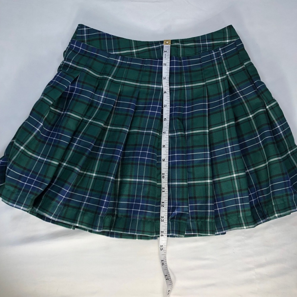 Forever 21 Green Blue Plaid Pleated Mini Skirt XS Tartan Schoolgirl Preppy 00579 - Picture 2 of 7